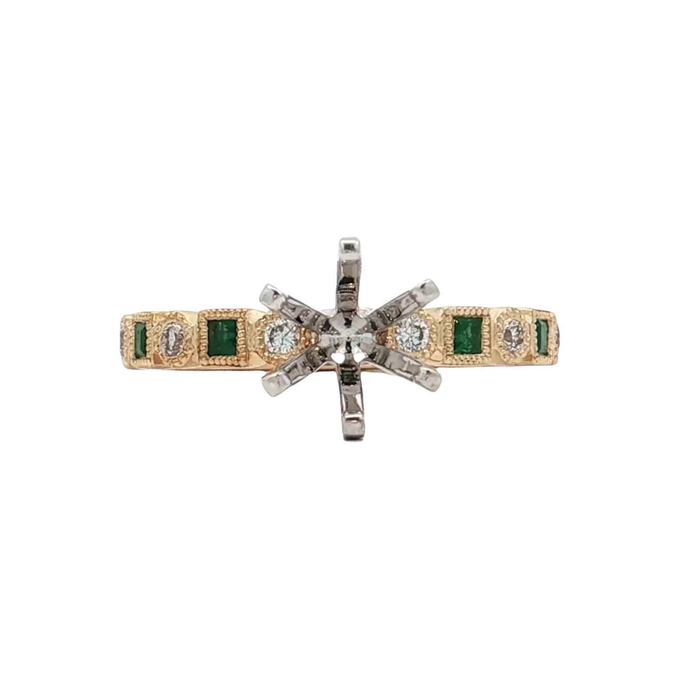 Yellow Gold Emerald & Diamond Bridal Setting