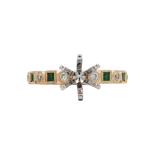 Yellow Gold Emerald & Diamond Bridal Setting