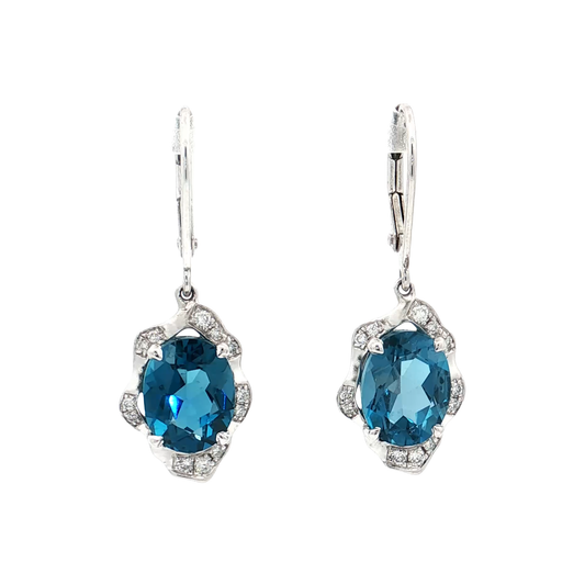 White Gold Topaz & Diamond Earrings