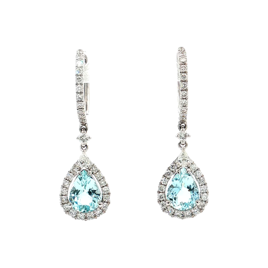 White Gold Aquamarine & Diamond Earrings