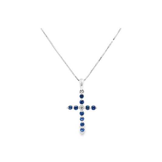 White Gold Sapphire & Diamond Cross