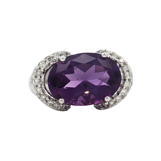 White Gold Amathyst & Diamond Ring