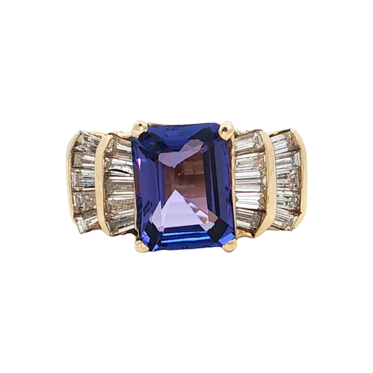 Yellow Gold Tanzanite & Diamond Ring