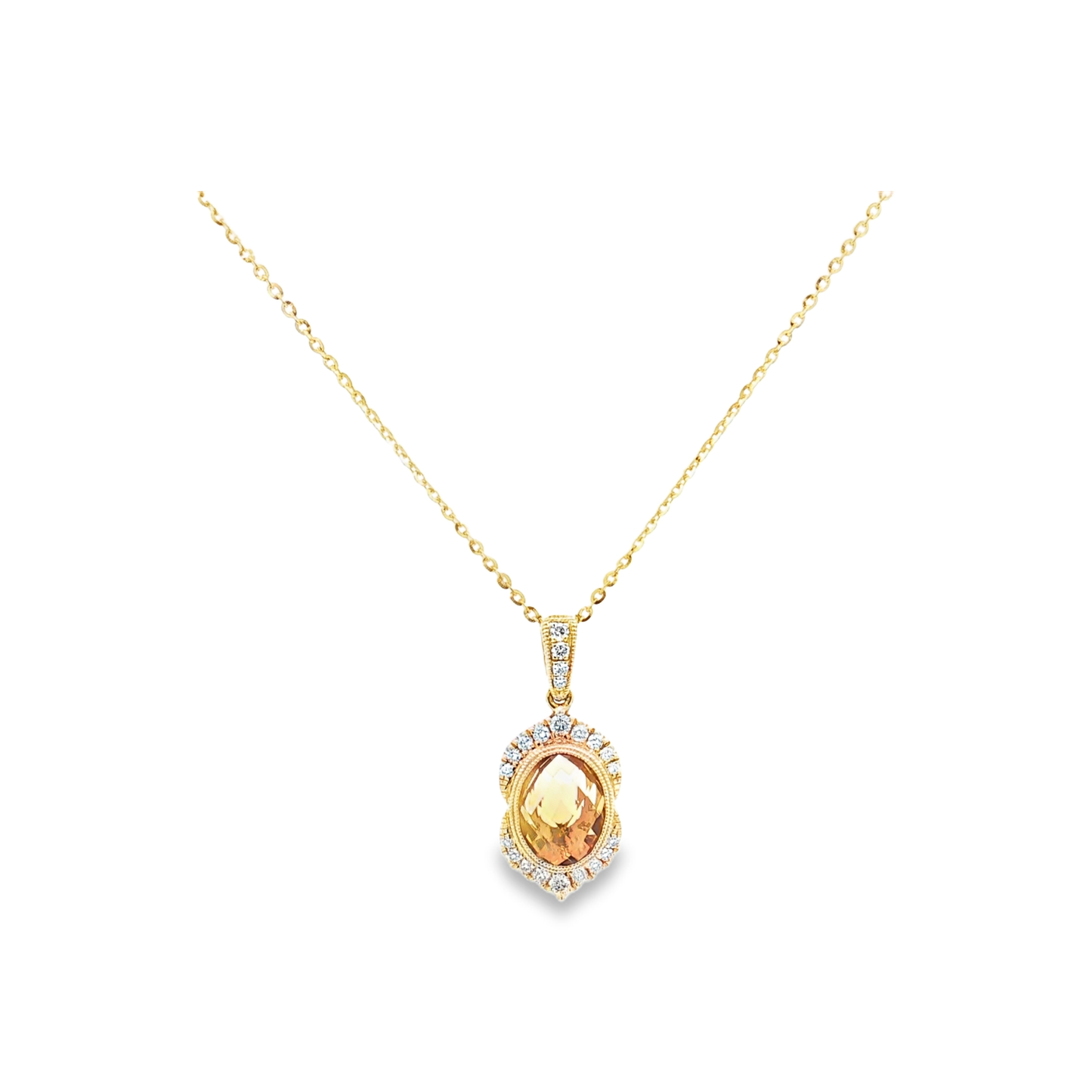Yellow Gold Citrine & Diamond Necklace