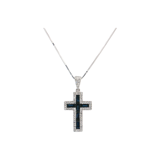 White Gold Sapphire & Diamond Cross