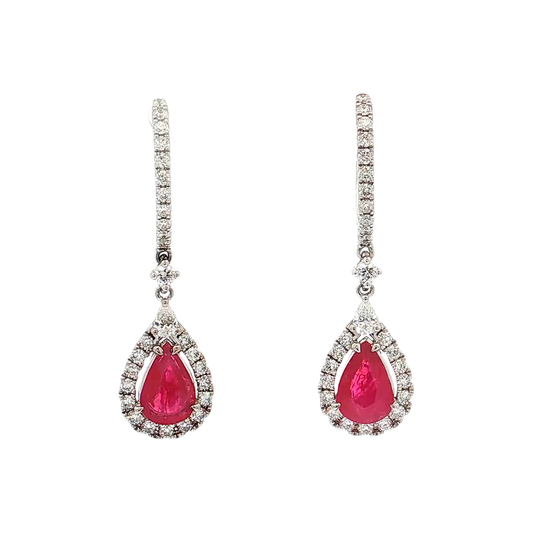 White Gold Ruby & Diamond Earrings