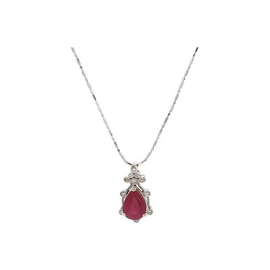 White Gold Ruby & Diamond Necklace