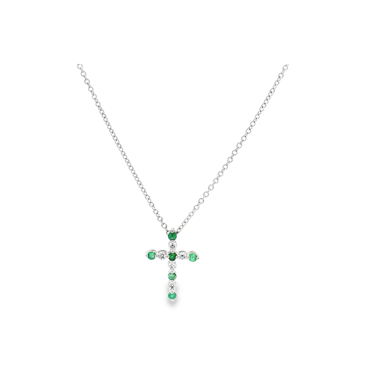 White Gold Emerald & Diamond Cross