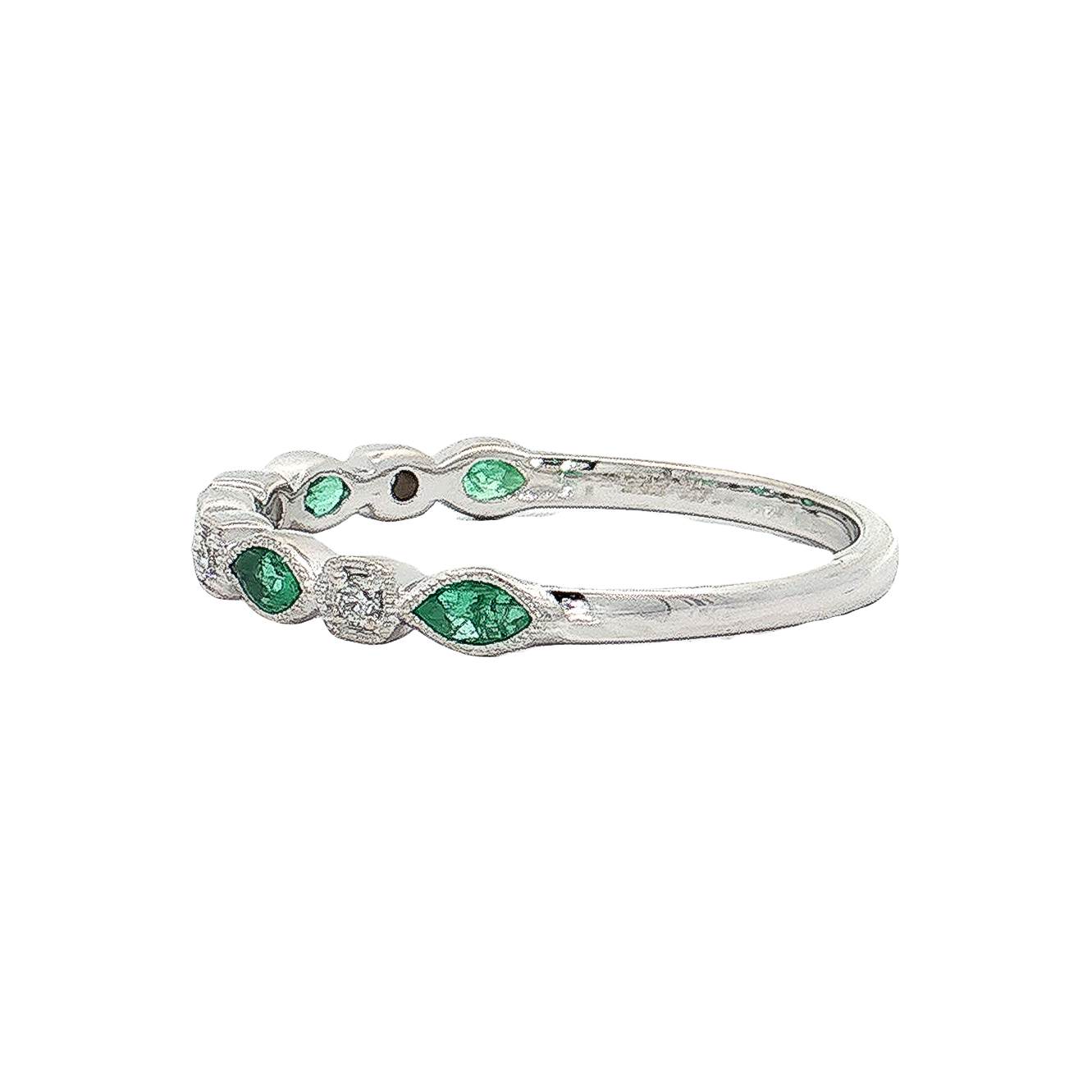 White Gold Emerald & Diamond Band