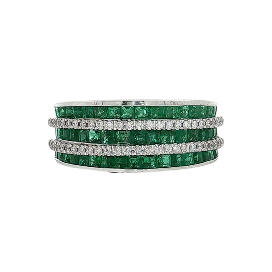 White Gold Emerald & Diamond Band