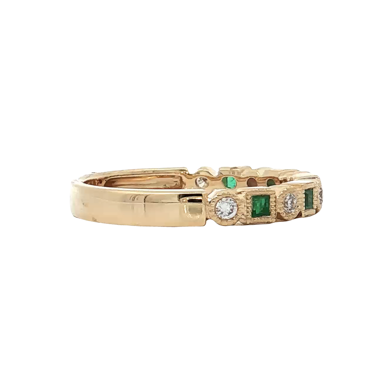 Yellow Gold Emerald & Diamond Wedding Band