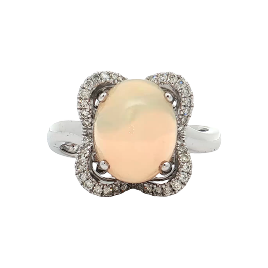 White Gold Opal & Diamond Ring