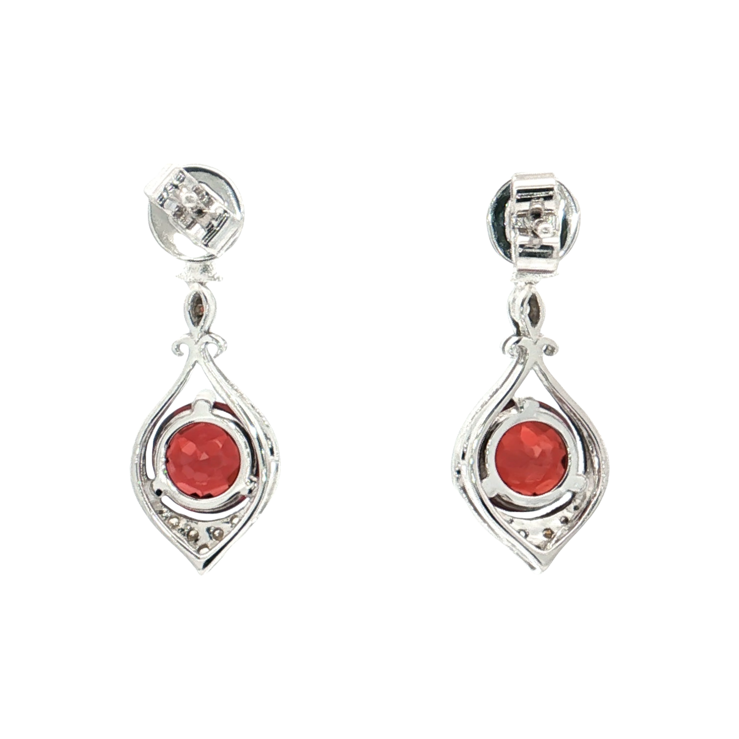 White Gold Garnet & Diamond Earrings