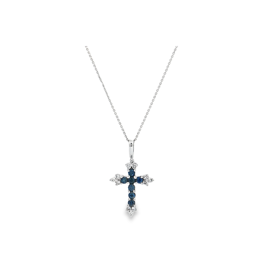 White Gold Sapphire & Diamond Cross