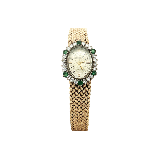 Yellow Gold Emerald & Diamond Geneve Watch