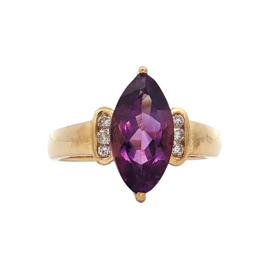 Yellow Gold Amathyst & Diamond Ring