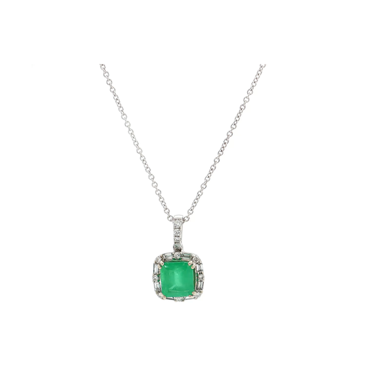 White Gold Emerald & Diamond Necklace