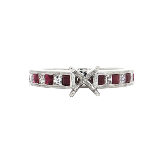 White Gold Diamond & Ruby Bridal Setting