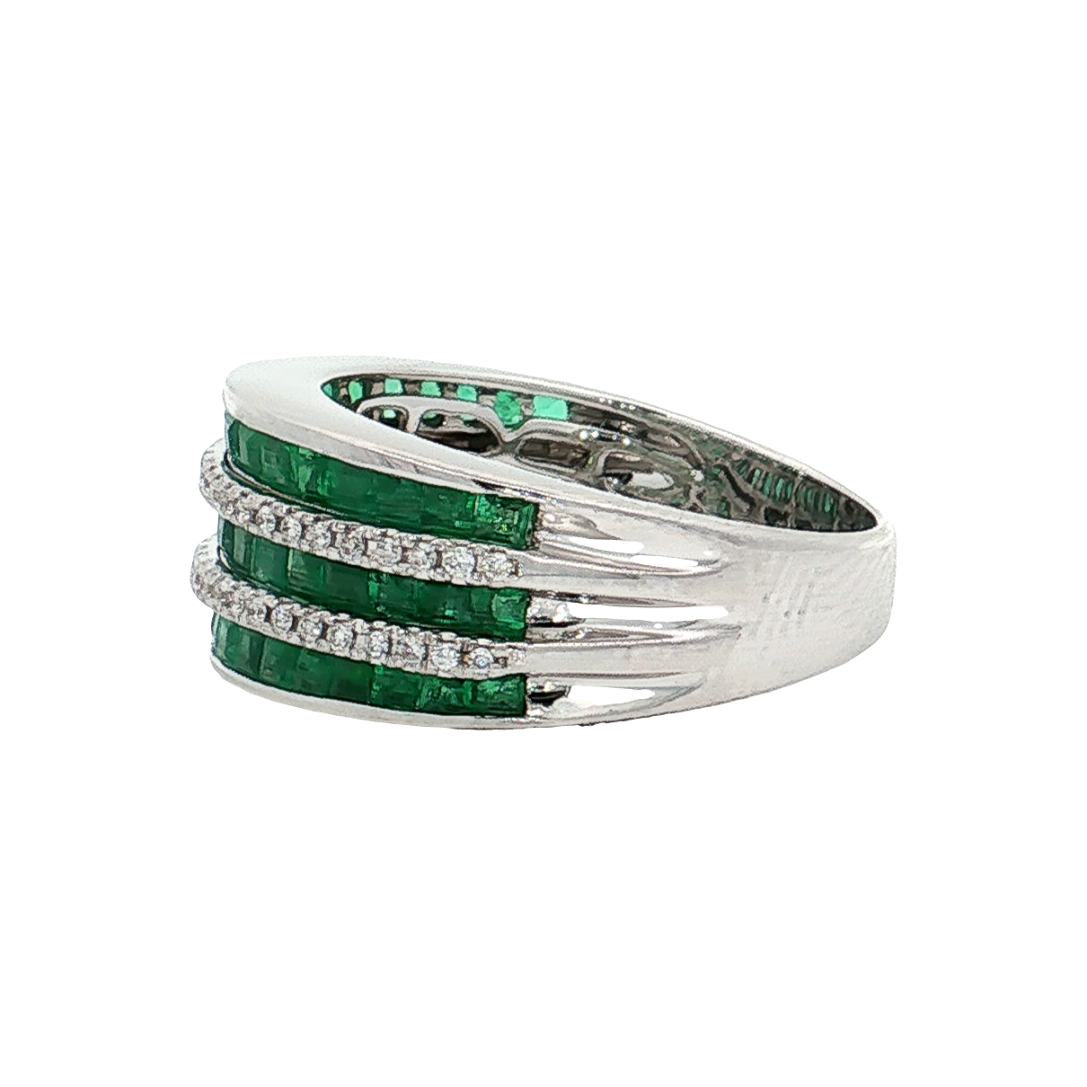 White Gold Emerald & Diamond Band