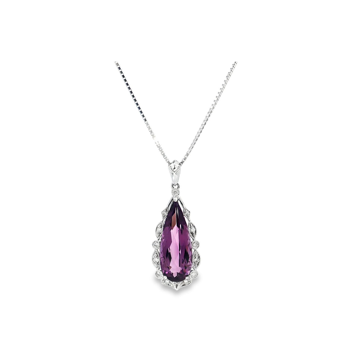 White Gold Amethyst & Diamond Necklace