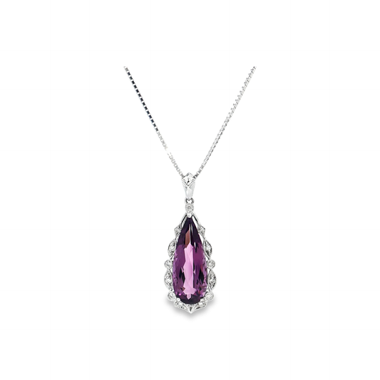 White Gold Amethyst & Diamond Necklace