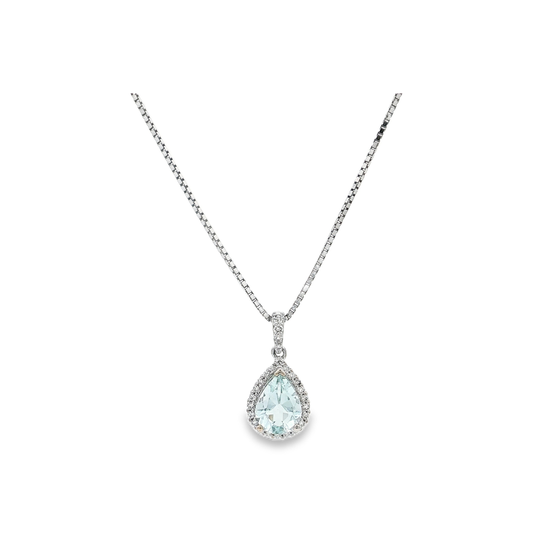 White Gold Aquamarine & Diamond Necklace