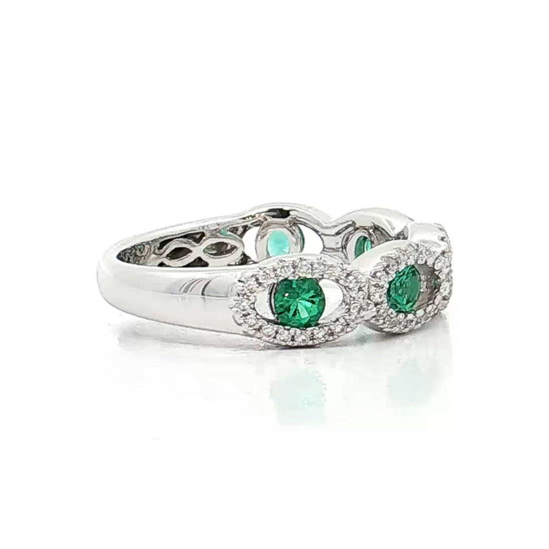 White Gold Emerald & Diamond Band