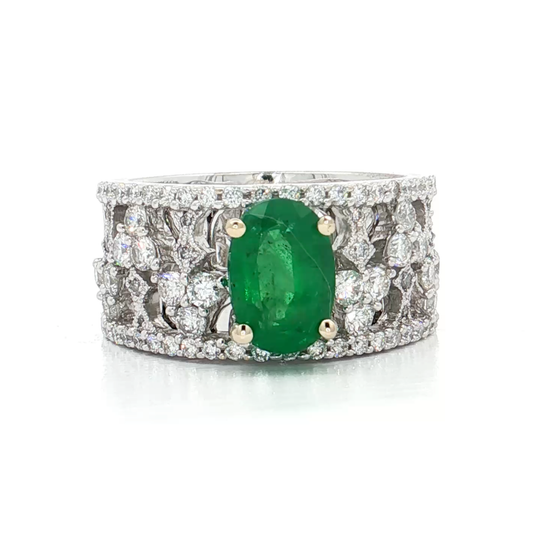 White Gold Emerald & Diamond Ring