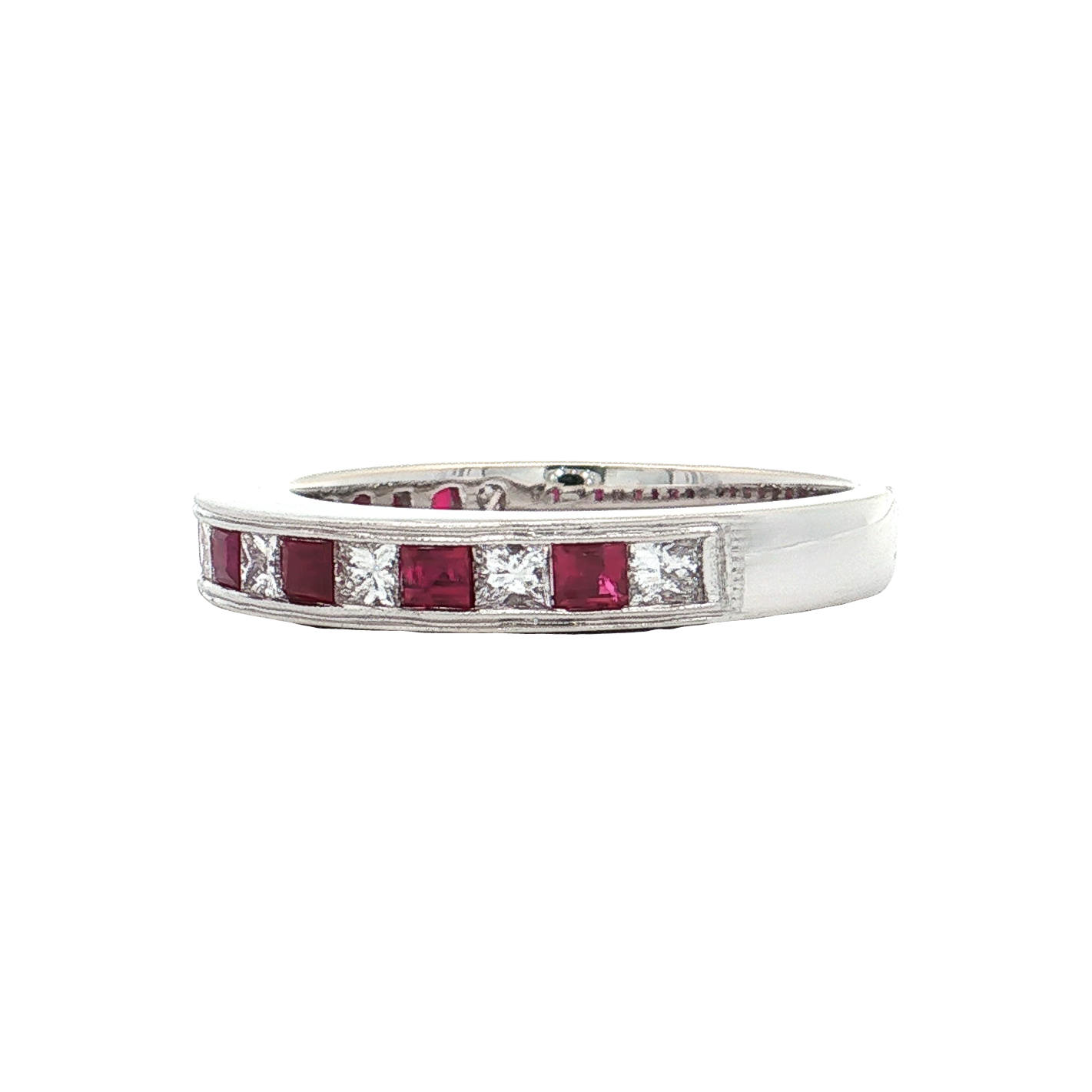 White Gold Ruby & Diamond Wedding Band