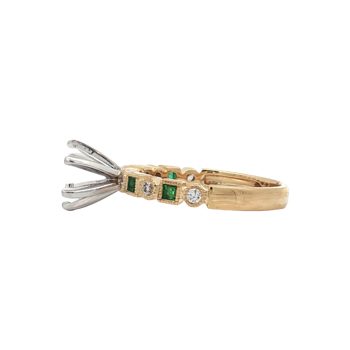 Yellow Gold Emerald & Diamond Bridal Setting
