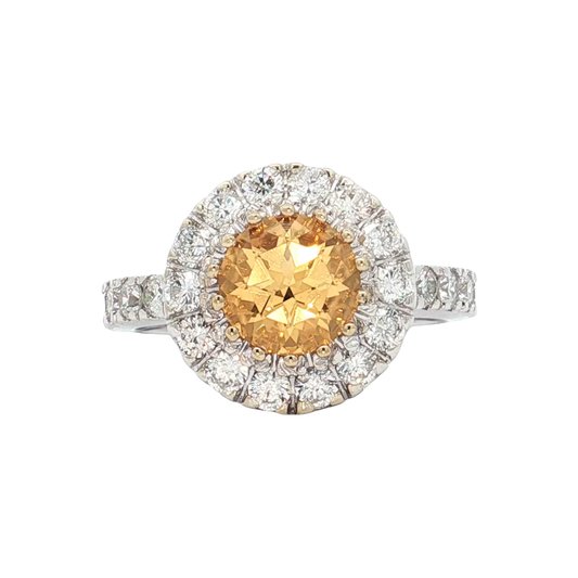 White Gold Honey Topaz & Diamond Ring