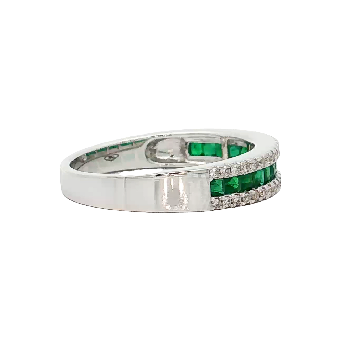 White Gold Emerald & Diamond Band