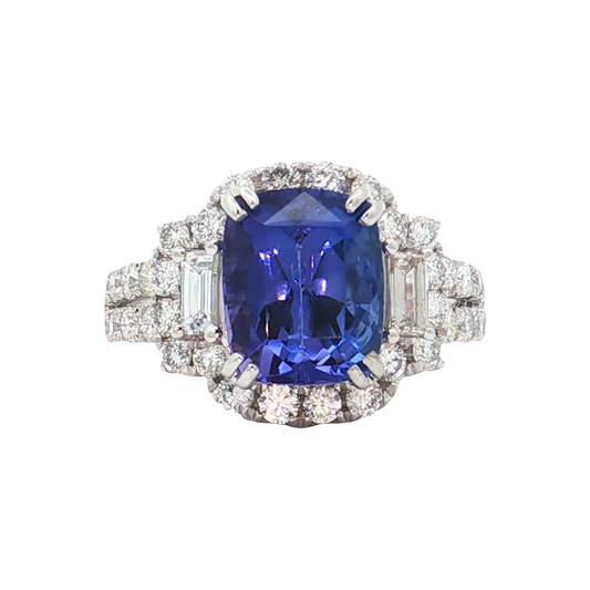 White Gold Tanzanite & Diamond Ring