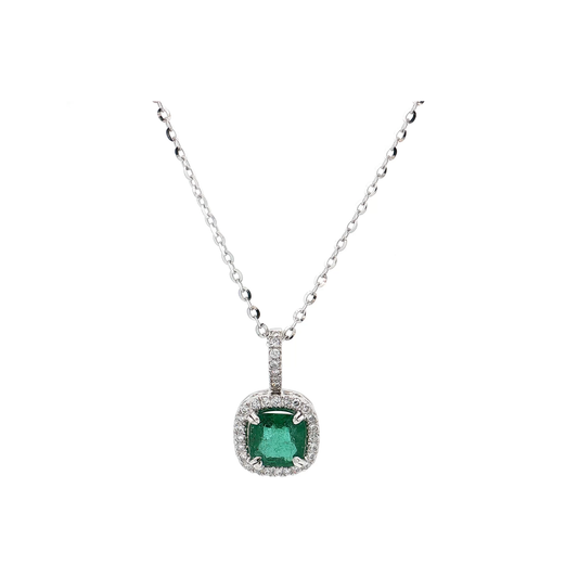 White Gold Emerald & Diamond Necklace