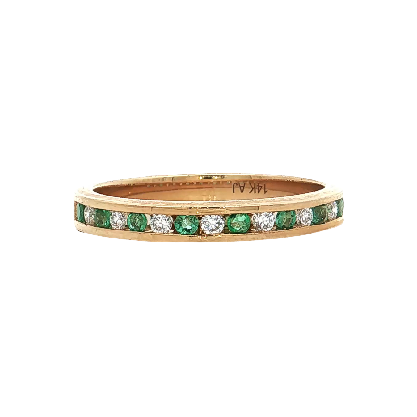 Yellow Gold Emerald & Diamond Wedding Band