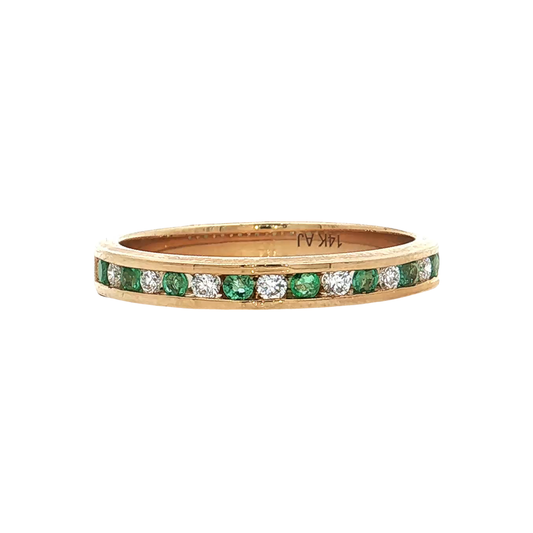 Yellow Gold Emerald & Diamond Wedding Band